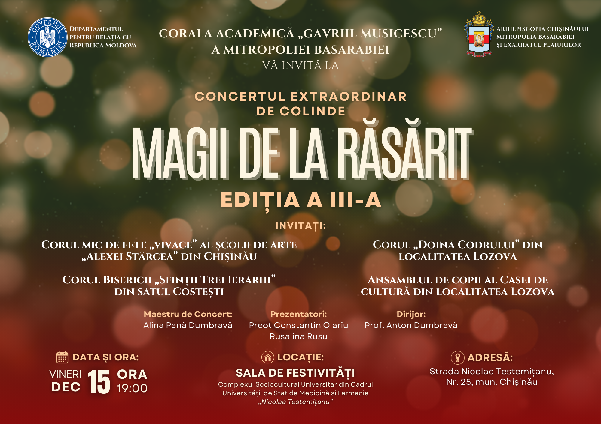 Invitație: Concertul de colinde „Magii de la Răsărit”, ediția a III-a, organizat de Corala Mitropoliei Basarabiei