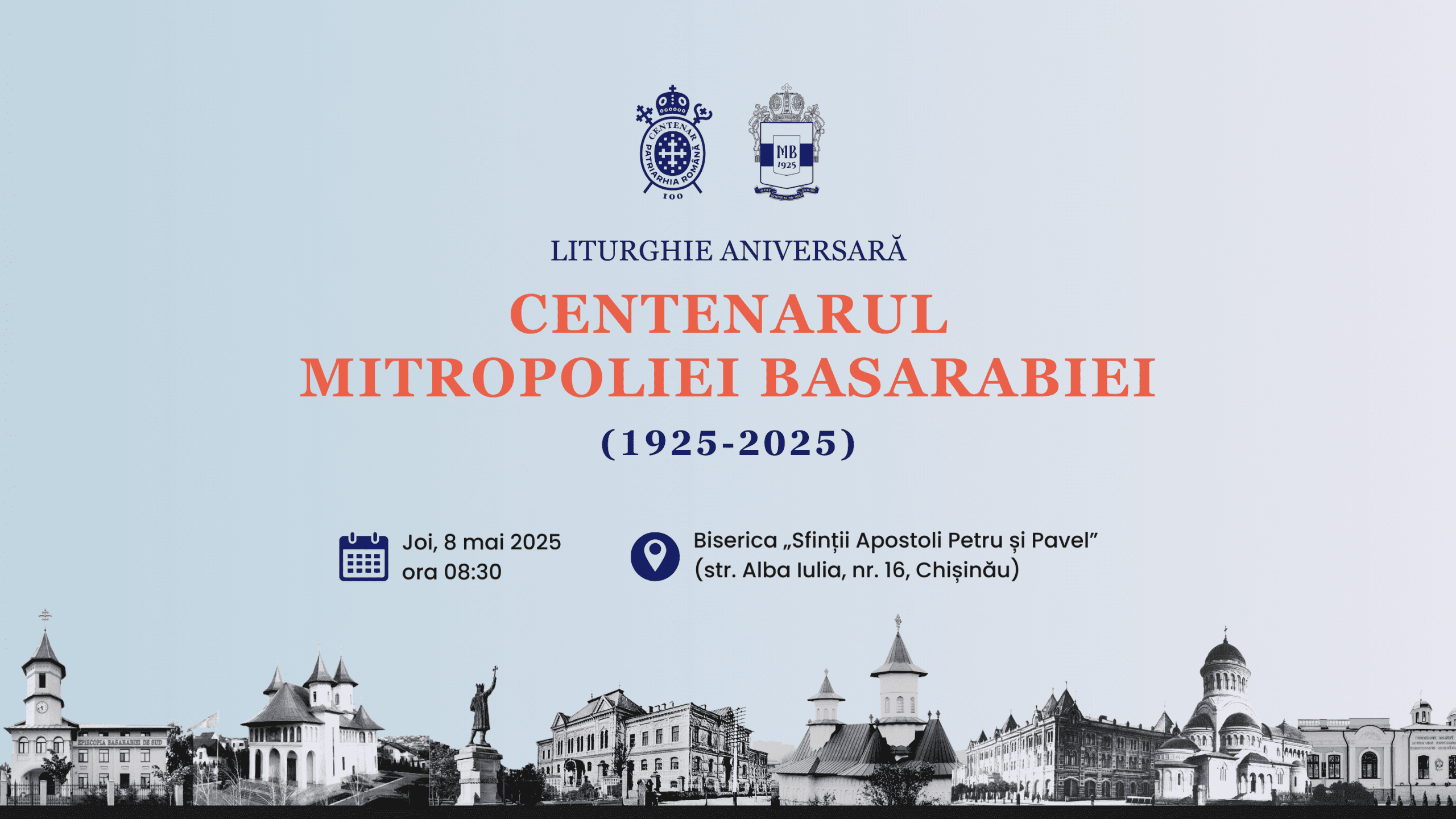 Invitație: Liturghie aniversară la 100 de ani de la ridicarea Arhiepiscopiei Chișinăului la rang de Mitropolie